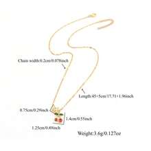 1pc Simple Classic Initial Cherry Pendant Golden Stainless Steel Lip Chain Necklaces For Women - Yellow Gold - View 2