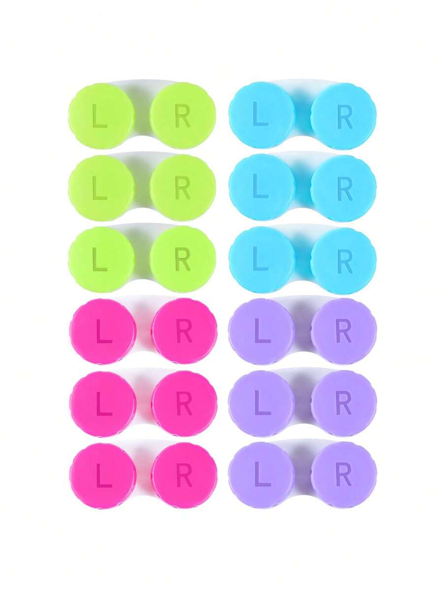 12片/4件套极简隐形眼镜盒，双层隐形眼镜收纳盒，彩色隐形眼镜浸泡收纳套装 - 彩色 - 查看 1