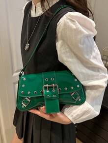 This New Shoulder Bag Features A Simple And Stylish Design, Decorated With A Leopard Print Pattern And A Striking Color Contrast. It Has A Foldable Design, Allowing It To Be Used As Both A Clutch And A Shoulder Bag. It Is Perfect For Daily Outings, Shopping, Office, Parties, Vacations, And Short Trips. The Color Is Burgundy, Making It Very Versatile. - Green - View 2