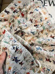 卡通小狗印花小方巾，百搭时尚围脖/头巾，女士适用 - 米色 - 查看 4