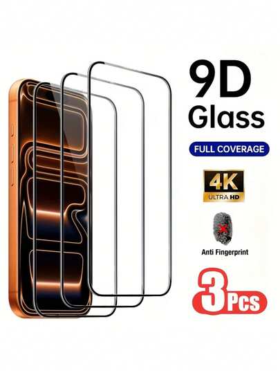 3pcs - Ultra-Strong 9D Tempered Glass Screen Protector, 9H+ Hardness Durable, Compatible With IPhone 17 Pro Max, Air 16, 15, 14, 13, 16, 12, 11 Pro Max, X, XR, XS Max, 7, 14 Plus, Waterproof, Shockproof, Anti-Scratch, Anti-Fingerprint, Full Screen Coverage, Compatible With Phone Cases And Accessories, Transparent
