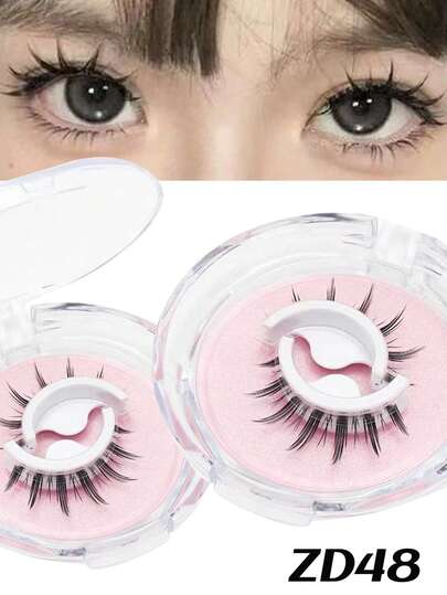 1 Pair Portable Glue-Free Eyelashes, Natural Looking Dense Japanese Style, Lightweight & Reusable False Eyelashes For Women