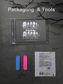 10片装亚克力美甲贴片，白色，中号方形，渐变白色，3D立体装饰线条，太阳，银豆，哥特风全覆盖方形美甲贴片，手工制作，Y2K风格，适合节日、派对、婚礼、日常佩戴，包含工具包，是送给女性和女孩的绝佳礼物，手工美甲贴片 - 白色 - 查看 7