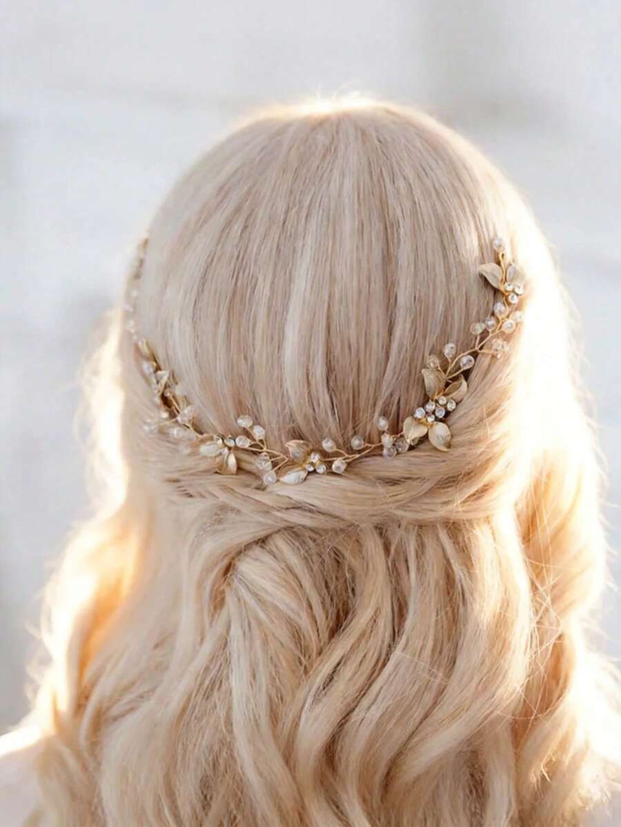 1件优雅手工金色扭花发梳，新娘侧边发型配饰，欧美风格婚礼发饰 - 彩色 - 查看 1