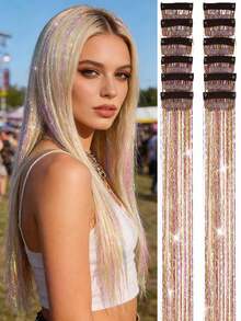 Extensiones de cabello sintético brillante, adecuadas para festivales de música y fiestas - Multicolor - Ver 12