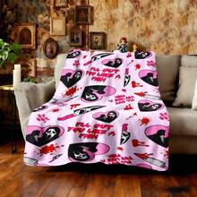 1PC Ghostface Y2K Horror Flannel Throw Blanket 50"X60" (Multiple Sizes) - All-Over Repeat Print With Pink Heart Ghostface,  & 'I'LL CUT YOU LIKE A FISH' Quote, Tapestry Wall Hanging, Halloween Gift, Room Decor, Perfect For Sofa, Bed, Office, Edgy Horror Gift - multicolour 14 - 查看 5