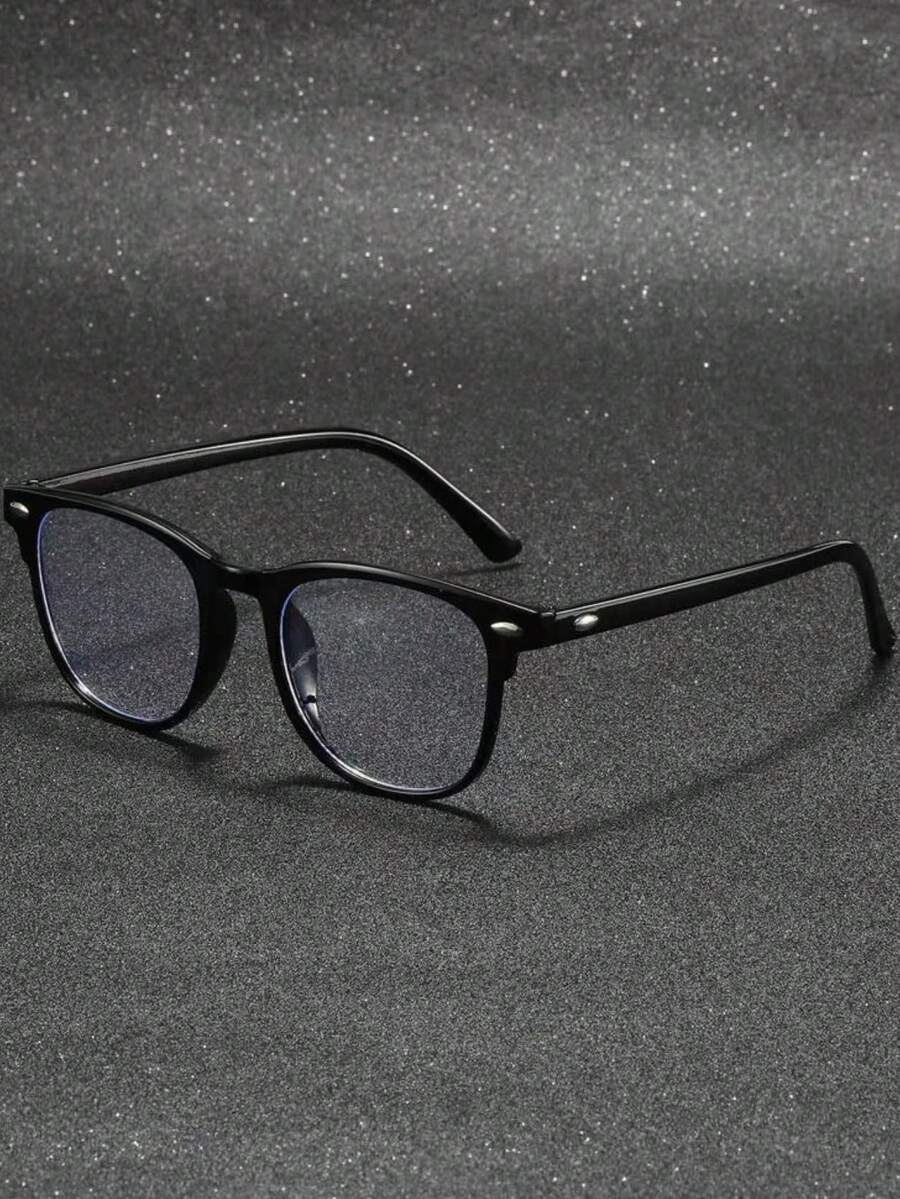 1/2件装 男女通用方形金黑铆钉透明眼镜配件，时尚全框眼镜 - 彩色 - 查看 1