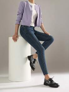 Brogue Women's Round Toe Thick Sole Lace-Up Shoes, Leopard Print Patchwork Office Casual Chunky Loafers - Silver - View 2