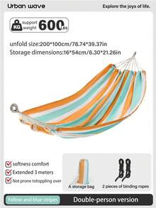 URBANWAVE Hamac portable double, hamac d'extérieur, hamac de camping, hamac simple, hamac de randonnée, hamac ultra-résistant, hamac en corde, hamac de patio, hamac de voyage, hamac en canevas - D - Voir 8