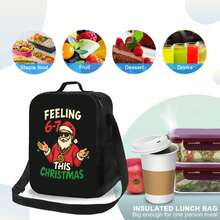 Six Seven Theme Design Lunch Bag - Durable Polyester Square Lunch Tote Bag, Suitable For Schools, Offices, Picnics, Lunch Accessories, Office Food Trucks, Energetic Meal Bags, Picnic Essentials, Sturdy Structure, Picnic Enthusiasts, 2D Flat Surface - 黑色 - 查看 4