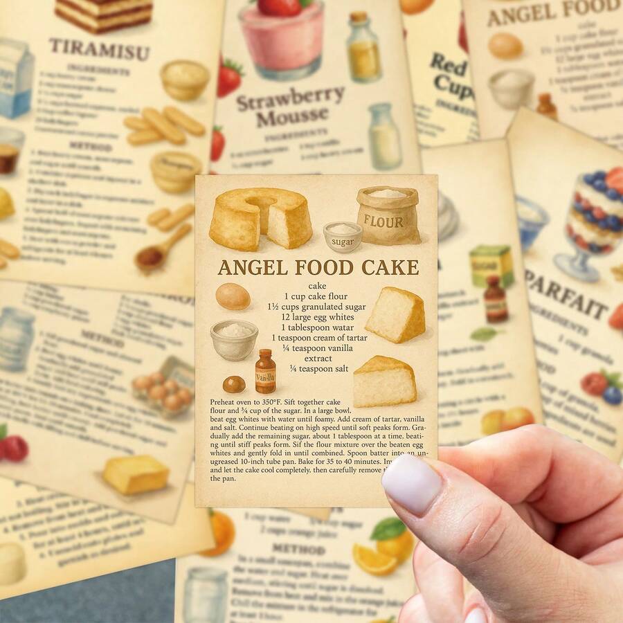 36 Stücke Vintage Dessert Rezeptkarten, illustrierte Schritt-für-Schritt-Anleitungen für Kuchen, Torten, Mousse & klassische Backwaren, Dessert-Backreferenzkarten - perfekt für Heimbäcker und Feinschmecker - A - Übersicht 1