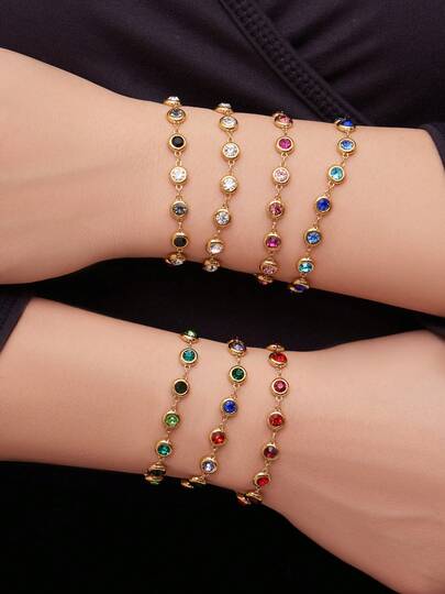 1件装奢华5A级立方氧化锆镶嵌不锈钢手镯，优雅时尚水钻手镯，母亲节/节日礼物