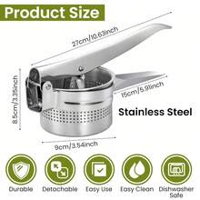 Potato Ricer Heavy Duty Stainless Steel Potato Masher & Press With Fixed Disc Large Capacity For Fluffy Mashed Potatoes Fruit Puree Dishwasher  Kitchen Tool Silver - Silver - View 2