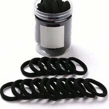 30个/50个/100个罐装高弹力发圈，女士基础款发圈 - 黑與白 - 查看 3