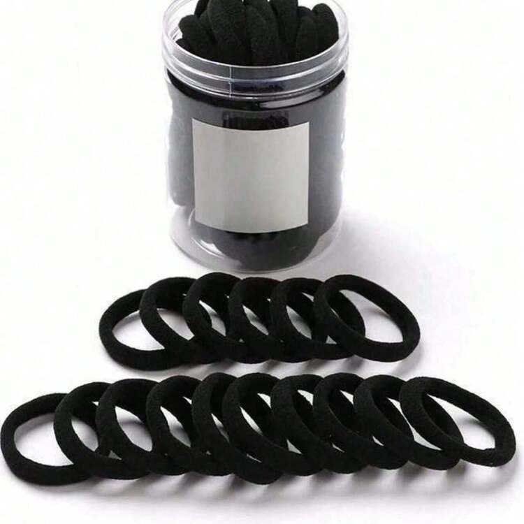 30个/50个/100个罐装高弹力发圈，女士基础款发圈 - 黑與白 - 查看 3