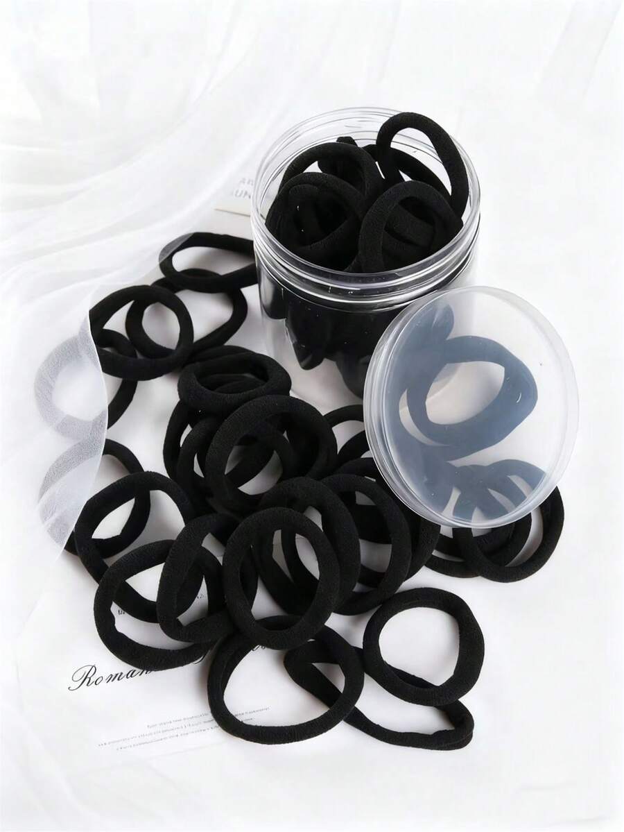 50pcs/20pcs Women High Elasticity Hair Ties, Daily Ponytail Hair Ties, Seamless Hair Ties, Suitable For Casual Wear Hair Rubber Bands Scrunchies Hair Rope Beauty Home Hair Accessories - Black and White - View 1