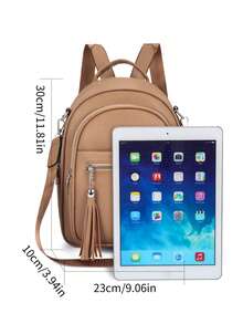 新款时尚大容量高端韩版休闲简约轻便百搭纯色复古可调节可拆卸流苏装饰女士单肩包/斜挎包/双肩包，适合旅行、购物、约会、作为女士礼物，适合少女、大学生和白领，非常适合办公室、学校、工作、商务、通勤、户外、旅行、徒步等场合。 - 卡其色 - 查看 2