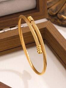 Set Perhiasan Gelang Wanita Stainless Steel Baru Berkualitas Tinggi dengan Batu Zirkonia Bunga, Cocok untuk Pemakaian Sehari-hari - Kuning Emas 17 - View 5