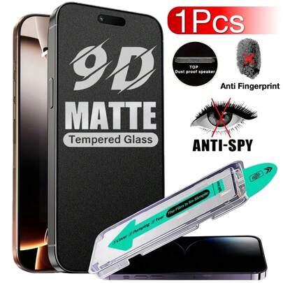 MIAOTIEMO 1 pieza Protector de pantalla de vidrio templado mate antirreflejo con kit de alineación automática compatible con iPhone 17 16 15 14 Pro Max Plus 13 12 Mini 11 XS Xr, regalo de primavera