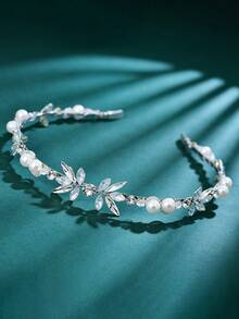 1 pieza Diadema nupcial de cristal hecha a mano de estilo minimalista, adecuada para fiestas, celebraciones y uso diario - Plateado - Ver 3