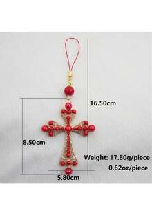Lianxyfu 1Piece Elegant Phone Charm, Imitation Pearls Embellished Cross Pendant, Luxury Phone Case, Bag And Keychain Versatile Accessory, Fashion Gift - D - View 7