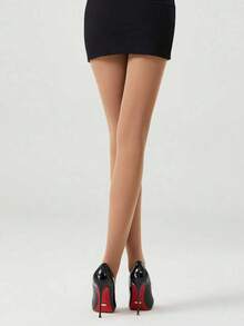 1 双女士性感丝袜，透明丝袜，时尚简约连裤袜，舒适。 - 杏色 - 查看 4