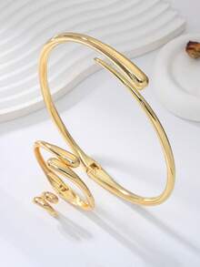 3 pièces Set Bracelet, Bague, Collier Ras-du-Cou Polyvalent Personnalisé Style Européen et Américain, Goutte d'eau Mode, Convient pour un Port Quotidien, Cadeau pour Amis - Or jaune - Voir 1
