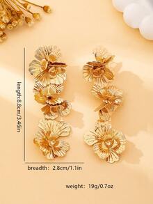 1 Đôi bông tai nữ, kiểu dáng thời trang, tinh tế, hình hoa 3D, thích hợp để đeo vào mùa xuân và mùa hè. - Vàng - Xem 7
