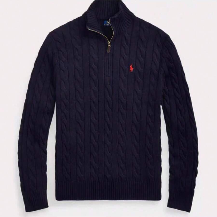 Jersey de punto con cuello alto y cremallera media de Polo Ralph Lauren, con bordado, para hombre, para otoño/invierno - Azul Marino - Ver 1