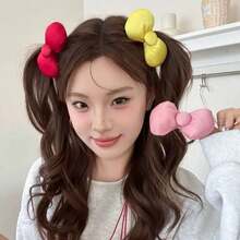 可爱棉质蝴蝶结发夹 - 柔软毛绒鸭嘴夹，适合女孩和女士 - 彩色 - 查看 2