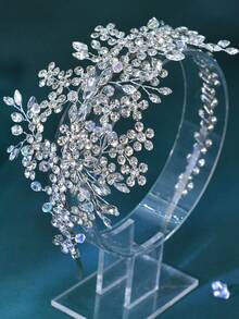 1pc Luxury Handmade Bridal Headband, Crystal Alloy Flower Hair Hoop, Fashion Hair Accessory Suitable For Wedding, Party, Celebration, Ball - 銀色 - 查看 2