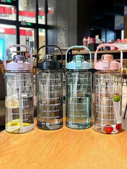 2000ml Large Capacity Sports Water Bottle - With Straw, Time Scale, Portable Sports And Fitness Straw Cup, Coffee Cup, Milk Tea Cup, Daily Drinking Cup, Outdoor Sports Cup, Suitable For Home And Office, Timely Hydration For Outdoor Work And Travel, Unisex, Home Decoration, Back To School Season, Gifts For Women, Gifts For Men, Gifts For Family