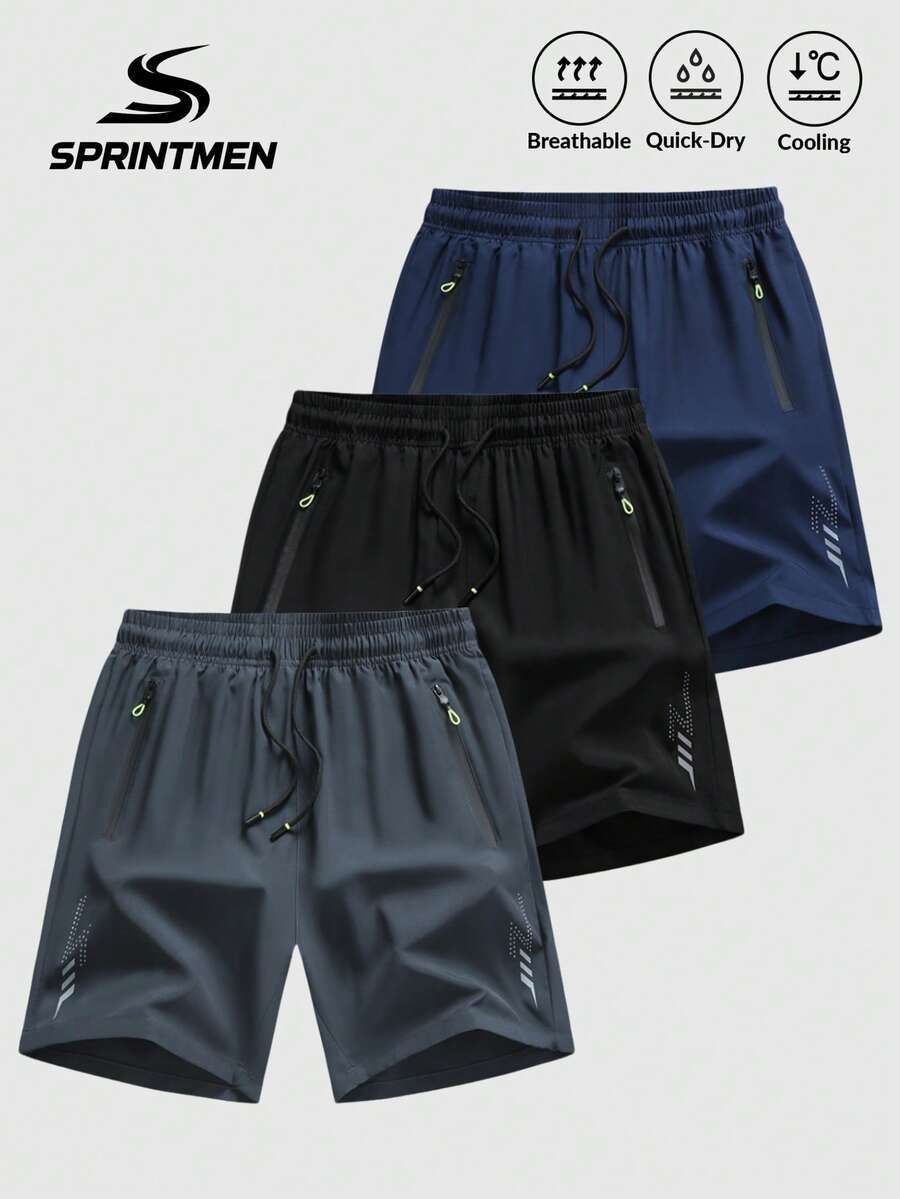 1 pieza Pantalones cortos deportivos para hombres de cintura con cordón, tela suave, lavable a máquina, adecuado para correr, fitness, deportes al aire libre, verano - Gris Oscuro - Ver 1