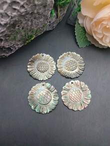 4 mặt dây chuyền hình hoa sứ chạm khắc thủ công từ vỏ sò MOP tự nhiên, dùng để làm khuyên tai hoặc vòng cổ, thiết kế kiểu Hawaii, trang sức đảo nhiệt đới. - màu đen - Xem 6