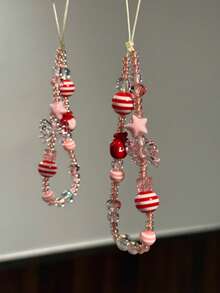 INS Style Korean Red Beads, Pink Star, Bow Tie Phone Strap, Apple Phone Chain, Beaded Camera Charm - Pink - View 1