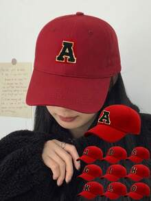 1顶男女通用A-Z字母图案棒球帽，休闲百搭透气防晒帽，适合日常佩戴，时尚百搭，也可作度假遮阳帽。 - 紅色 - 查看 6
