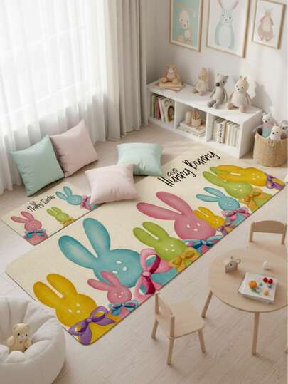 1 قطعة سجادة باب زخرفية مطبوعة بنمط كرتوني - طباعة أرنب ملونة جميلة، مناسبة للمدخل والغرفة الطعام والنوم والممر والحمام وغيرها من ديكورات المنزل - سجادة مطبخ، وسادة مطبخ، بساط مطبخ، سجادة مدخل، سجادة صغيرة، بساط، بساط ممر، سجادة منطقة، وسادة، ديكور المنزل، سجادة منطقة، سجادة منطقة غرفة المعيشة، ديكور غرفة المعيشة، ديكور الغرفة، سجادة قابلة للغسل