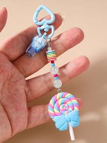 新款可爱软陶条纹串珠冰淇淋钥匙扣，仿真棒棒糖钥匙圈，包包挂件 - 彩色 - 查看 12