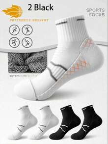 2/5 Pairs Women's Black & White Contrast Color Comfortable Cushioned Massage Waistband Non-Slip Elastic Short Socks, Unisex, Fashionable Sports Style, Suitable For Sports, Basketball Training, Indoor Wear, Holiday Gift - Multicolor - View 8