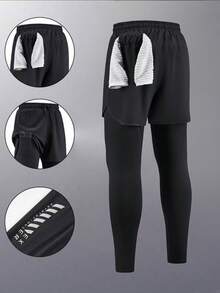 Men's Lightweight 2 In 1 Sports Pants, Casual Fashion Fitness Running Trousers - Black - View 4