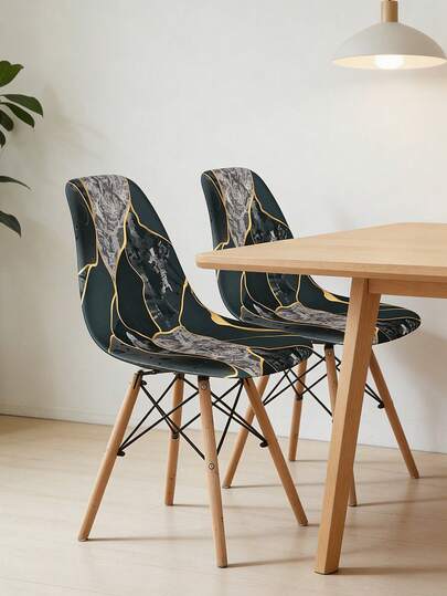 1/4/6pcs Geometric Line Digital Print Milk Silk Eames Chair Cover, High Elasticity Dust-Proof All Season Living Room Kitchen Home Decor Curved Shell Chair Slipcover