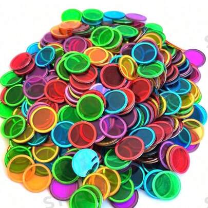 100 piezas, 17mm, 5 colores (rojo, verde, amarillo, morado, azul) Fichas magnéticas transparentes para bingo con bordes metálicos