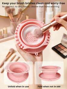 1-Piece Foldable Silicone Makeup Brush Cleaner, Drying Rack And Storage Tray, Brush Holder, Portable Brush Washing Mat With Textured Base, Suitable For Brushes, Powder Puffs And Sponges, Makeup Brush Organization, Travel Gift For Girlfriend, Easter Gift. - Multicolor - View 7