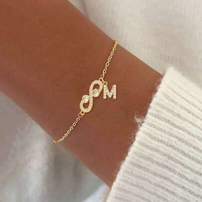 1pc Simple Vintage Heart Infinity Symbol Initial Golden Stainless Steel Chain Bracelets For Women