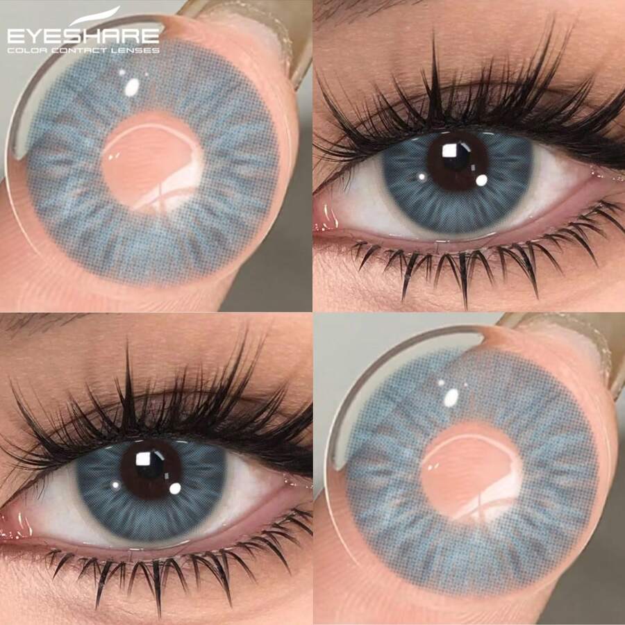 EYESHARE 1对装，棕色眼影，黑色隐形美瞳，高品质蓝灰色美瞳，时尚婚礼及情人节礼物，一年抛型，14.2mm，适合日常约会及节日佩戴