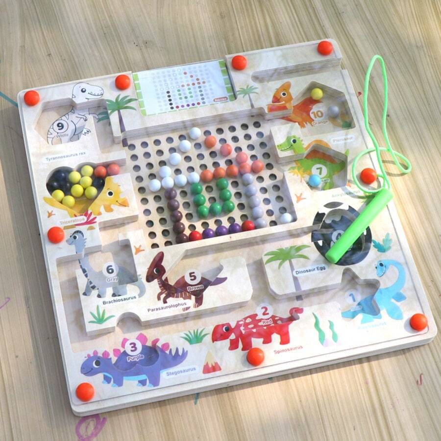 1件趣味恐龙迷宫拼图玩具[10张双面拼图卡片] - 椴木材质 - 白色-恐龍迷宮 - 查看 1