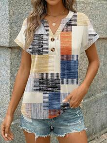 2026 Spring Fashion Tunic For Women - Short Sleeve Henley & V-Neck Blouse,  & Flowy Dressy Casual Top - 上帝 F - 查看 6