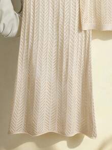 女士优雅复古纯色罗纹针织镂空两件套吊带长裙套装 夏季休闲都市度假沙滩装 - 杏色 - 查看 7