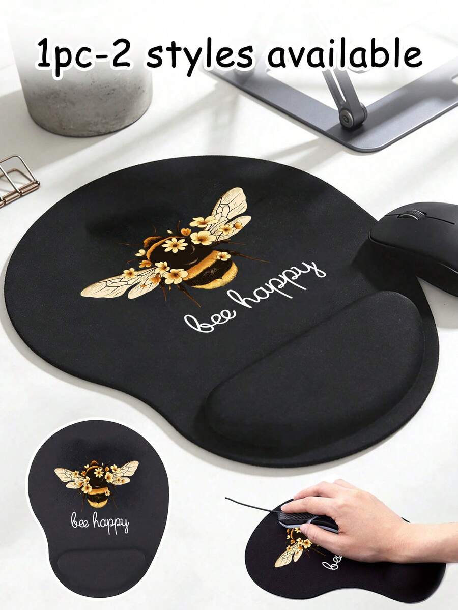 Ergonomic Wrist Support Square Mouse Pad, Cute Bee Pattern Design, Printed With The Letters "Bee Happy". Spring Atmosphere; High Quality Eva Material, Comfortable And Soft, Good Air Permeability, Durable Elastic, Durable Anti Slip Memory Foam Mouse Pad - Multicolor - View 1