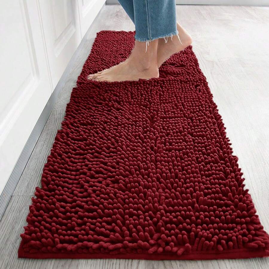 1pc Minimalist Soft Chenille Absorbent Non-Slip Bathroom Mat, Toilet Mat